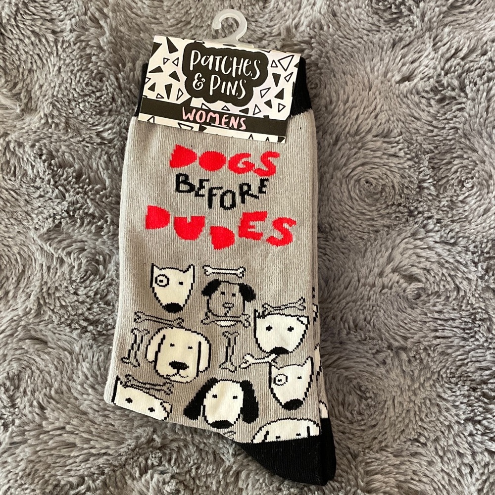 "Dogs Before Dudes" Grey & Red Novelty Dog Socks